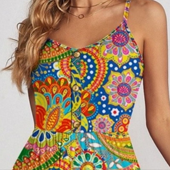 Boho Spaghetti Strap Wide Leg Jumpsuit - Picture 2 of 5